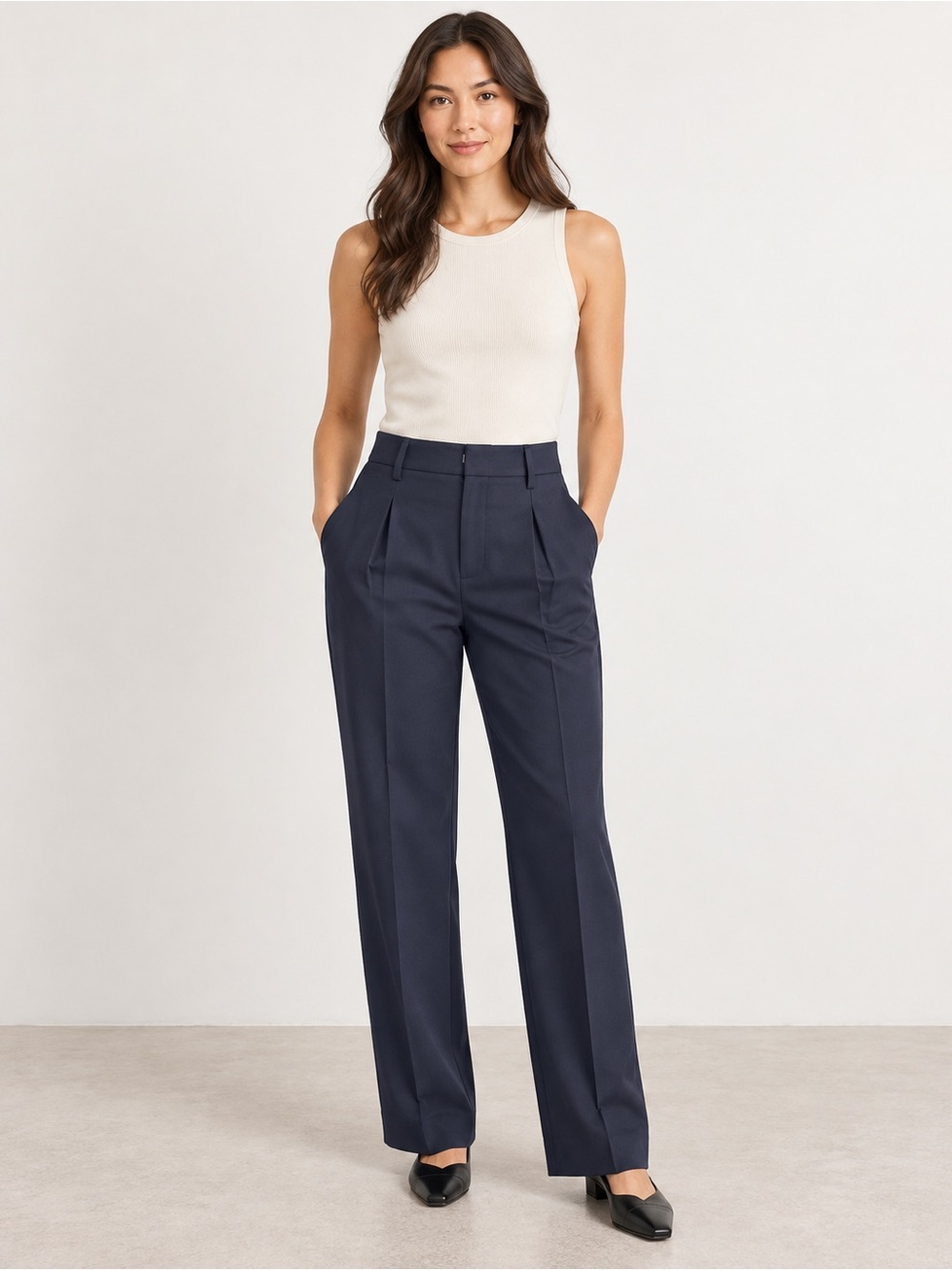 Club Monaco Navy Tailored Straight Leg Trousers Size 4